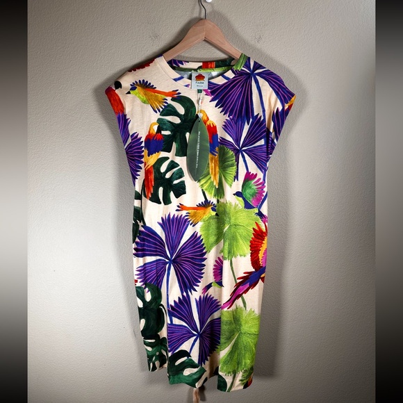NWT Farm Rio Sand Macaw Jungle Organic Cotton T-Shirt Dress - Picture 6 of 14